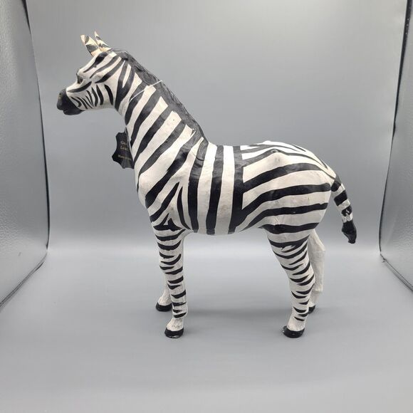 Leather Wrapped African Zebra Paper Mache Figure Statue Made In India - Picture 8 of 16